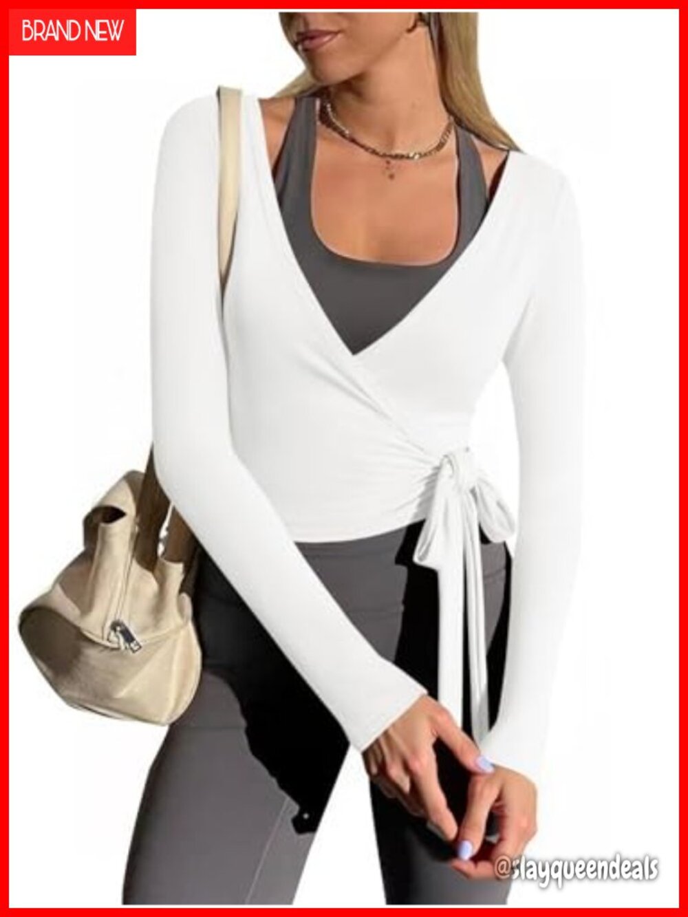Womens Wrap Tie Long Sleeve Ballet Yoga Workout Top Deep V Neck Activewear